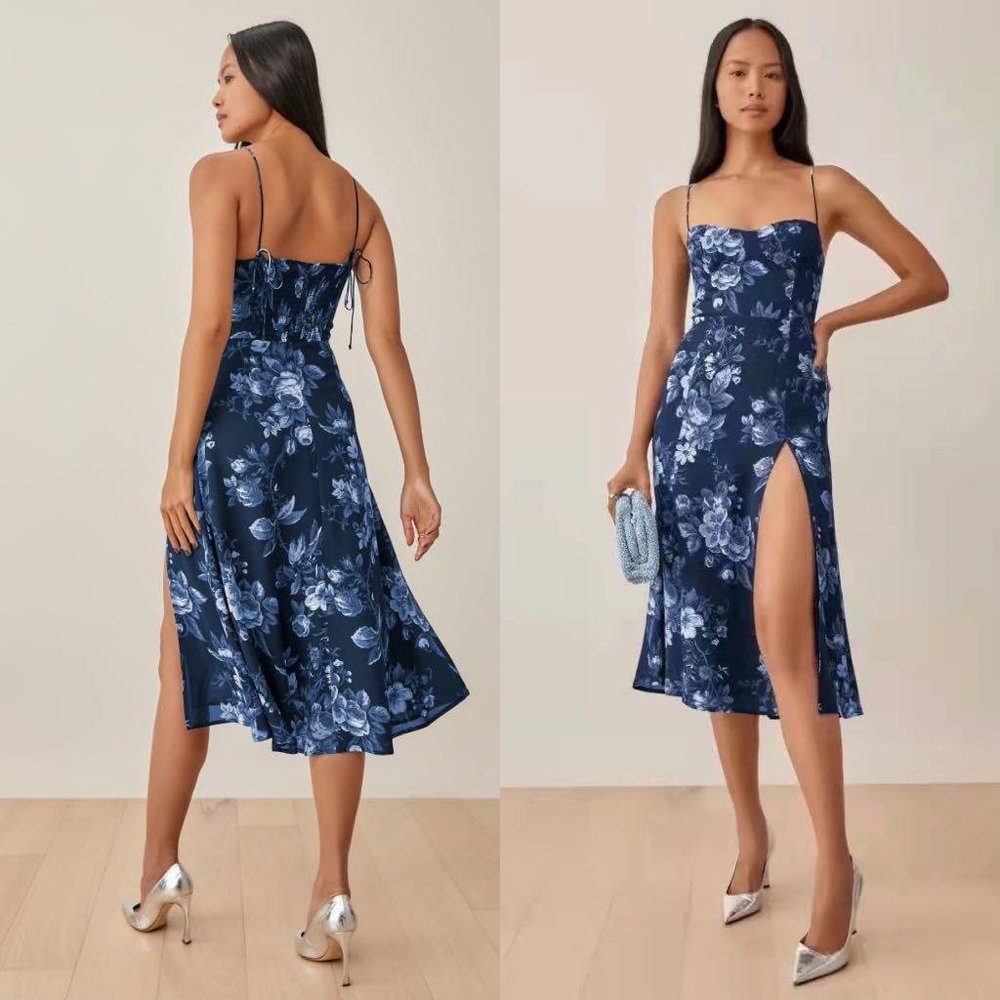 Reformation Blue Floral Dress
